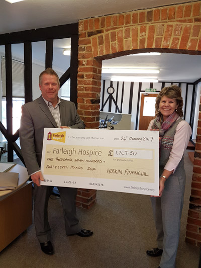 Paul Hoskin along with a Charity Cheque for Farleigh Cheque